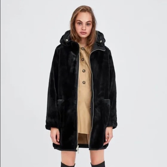 🖤 new Zara reversible water resistant faux fur parka coat